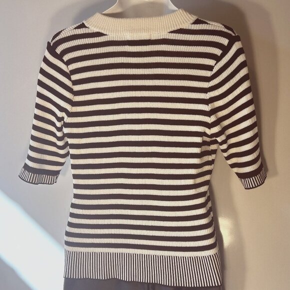 Kut from the Kloth SZM Alora Henley stripe sweater 90's Black & Ivory Preppy Y2K - Picture 7 of 10